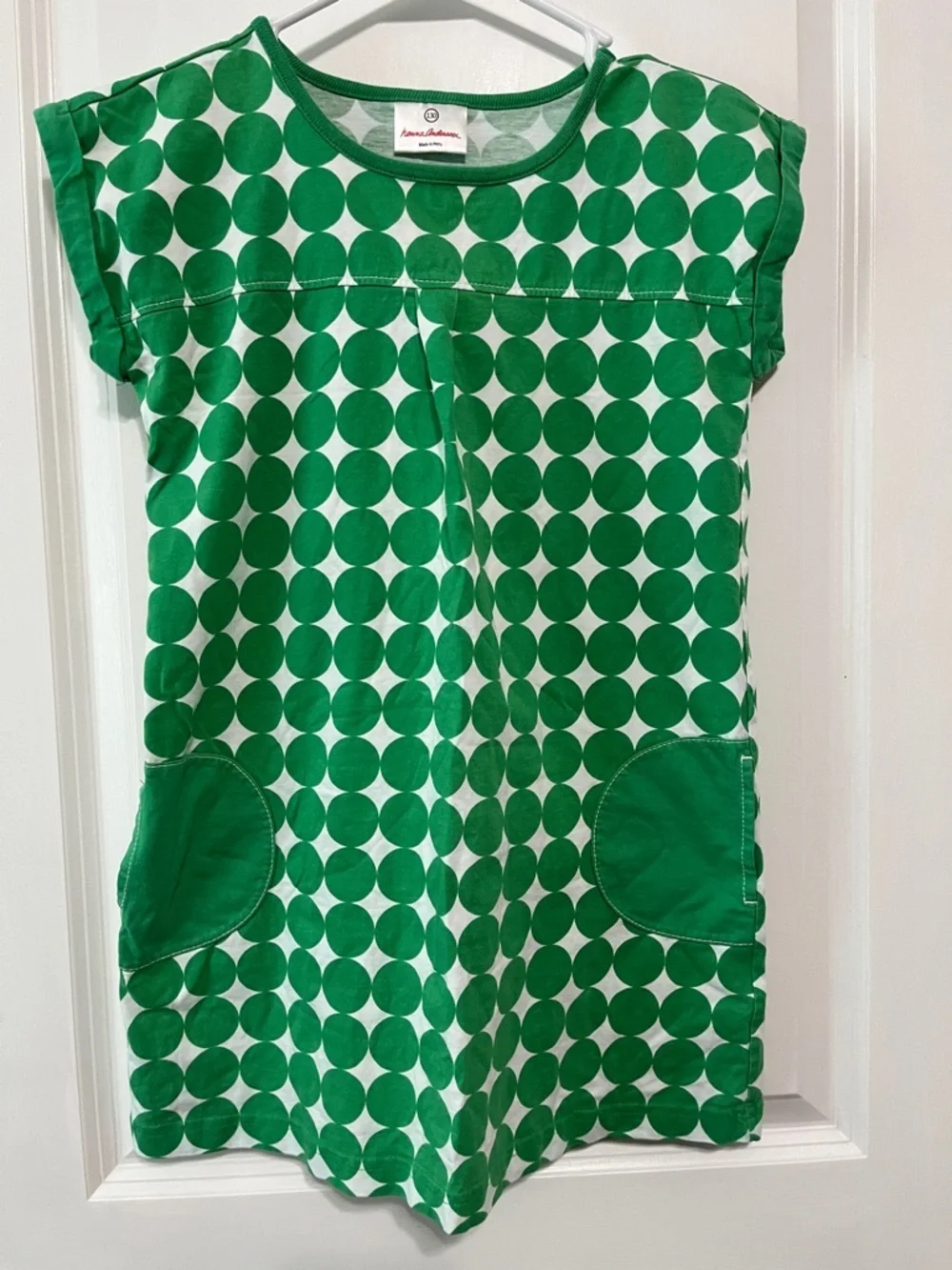 Hanna Andersson Green and White Circle Print Dress Sz 130 or 8